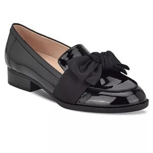 Bandolino Lindio Bow Patent Leather Tailored Slip On Black Flat Loafers 6.5